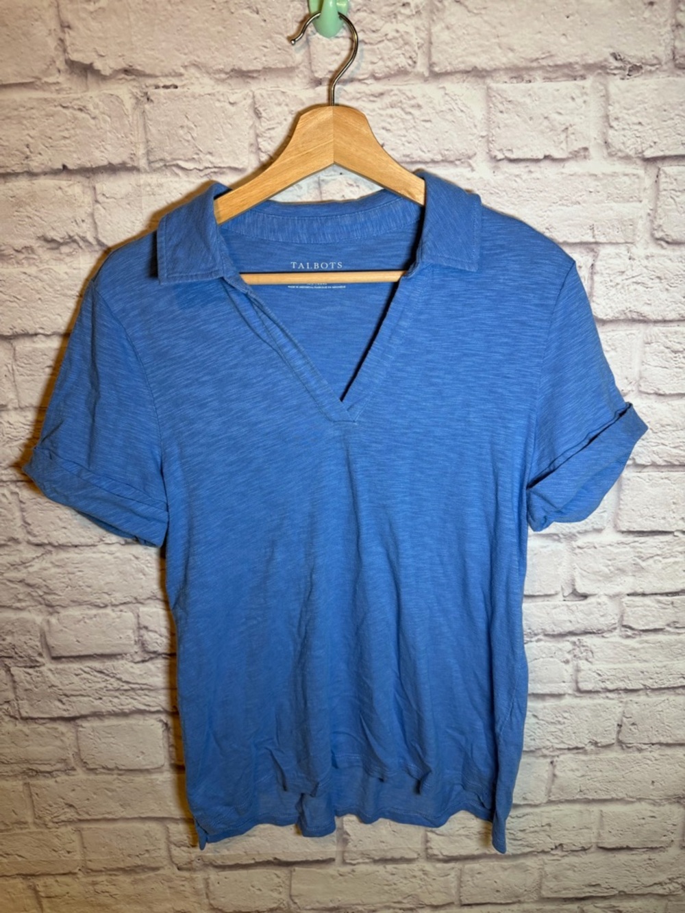 Talbots blue knit polo shirt cotton‎ blend women’s size medium